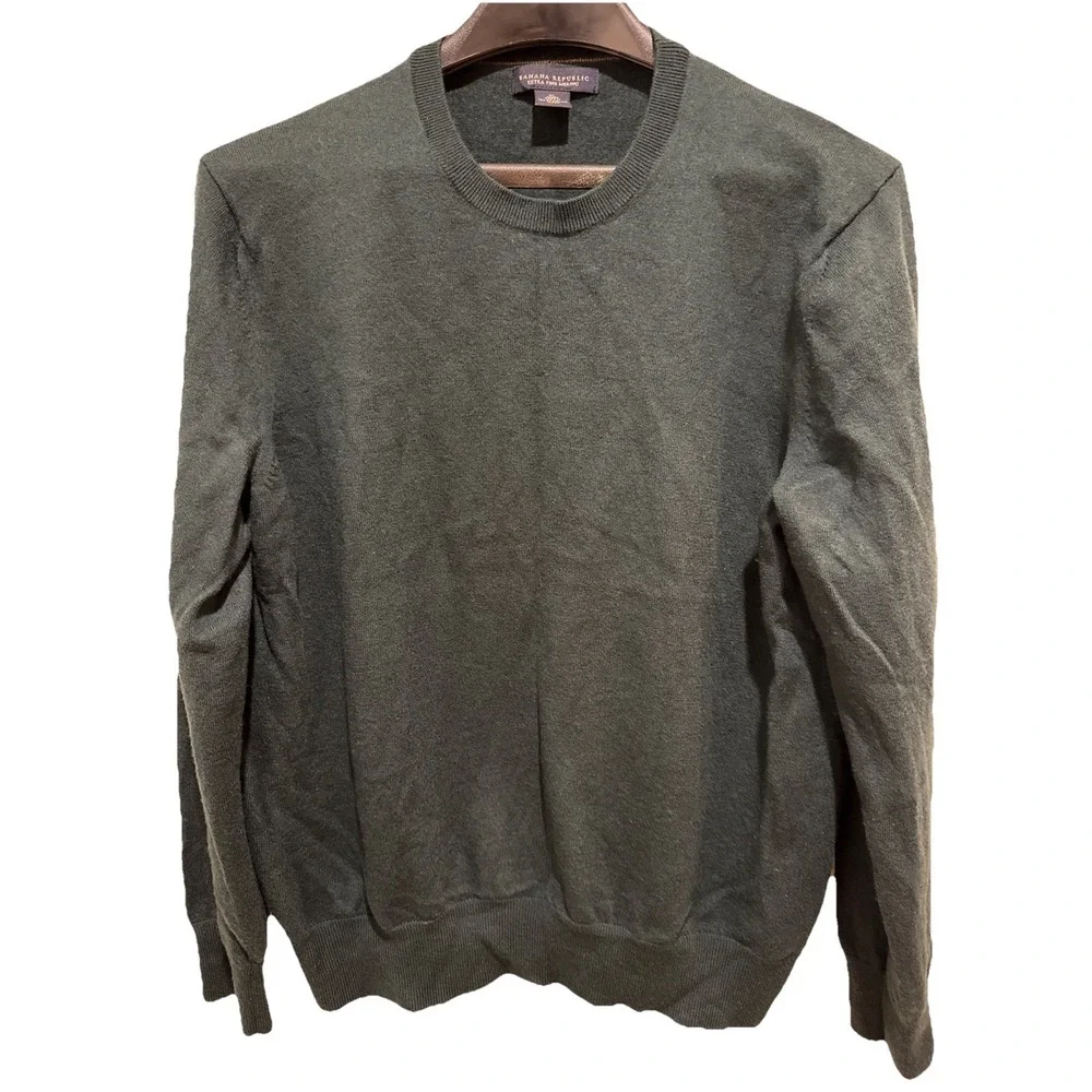 Banana Republic Extra Fine Merino Wool Sweater‎ Mens XL Crew Neck Pullover Green